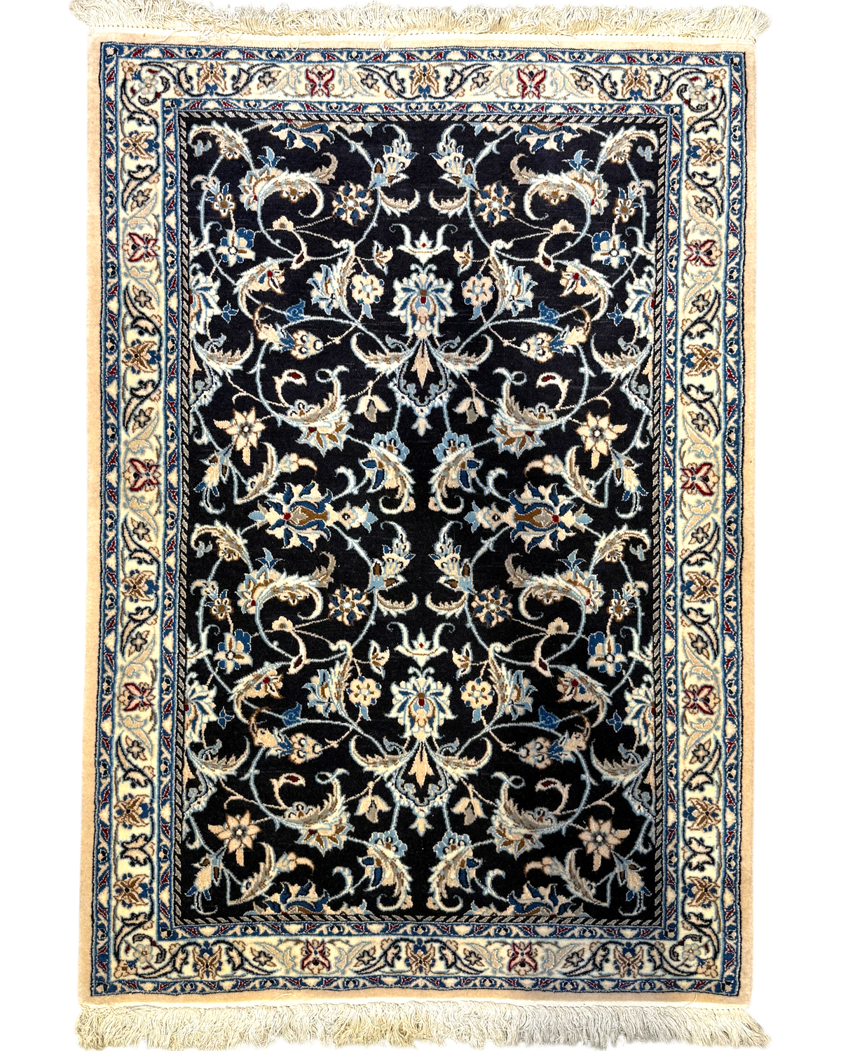Tappeto persiano Nain misto seta 100x70 cm blu scuro floreale