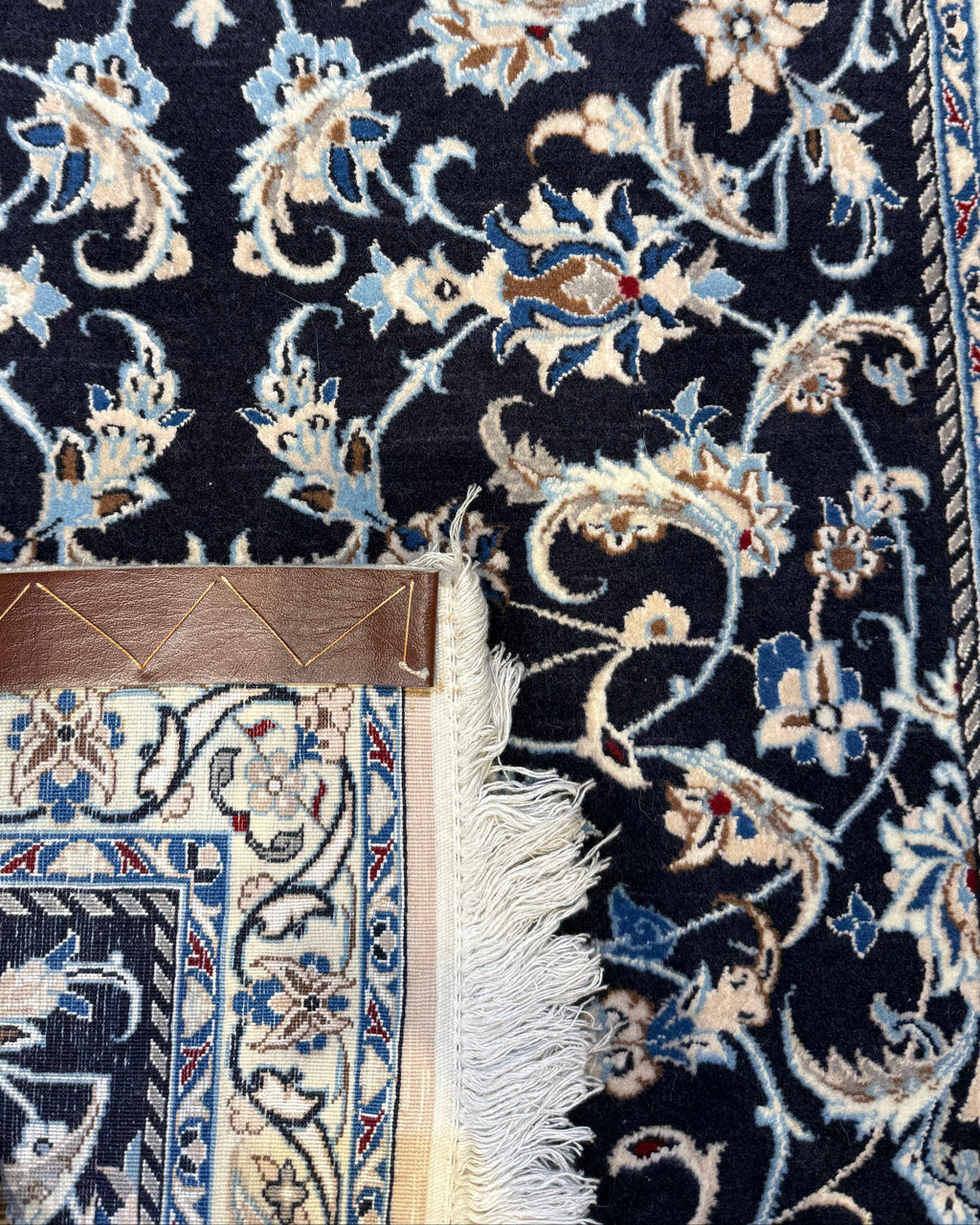 Tappeto persiano Nain misto seta 100x70 cm blu scuro floreale