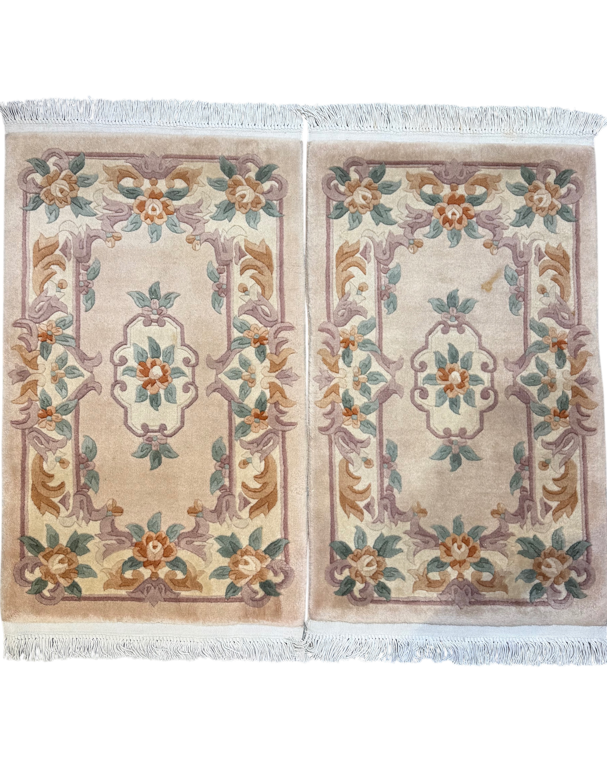 Coppia di scendiletto Pechino 100x60 cm beige con motivi floreali