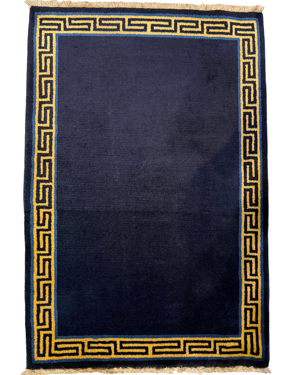 Pechino 92x62 cm - scendiletto annodato a mano blu scuro con bordura geometrica