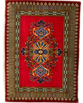 Qom Kork 70x100 cm - scendiletto persiano annodato a mano con fondo rosso e motivi floreali