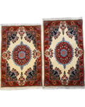 Saruk 90x63 cm - coppia di scendiletto persiani in lana con fondo avorio, bordura rossa e medaglione floreale