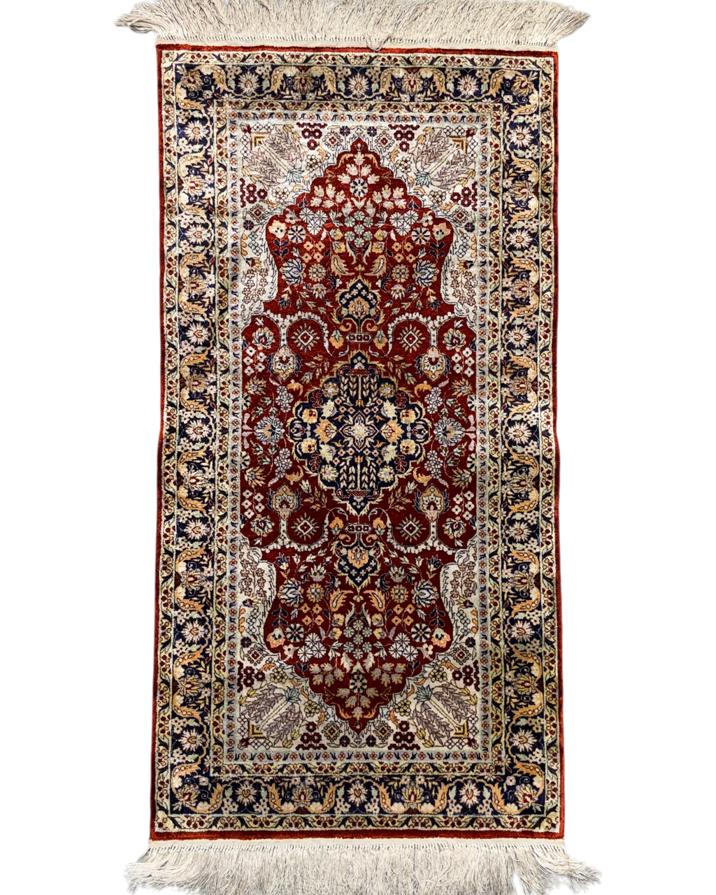 Scendiletto Berkana in seta 121 × 62 cm con motivo floreale rosso, avorio e blu