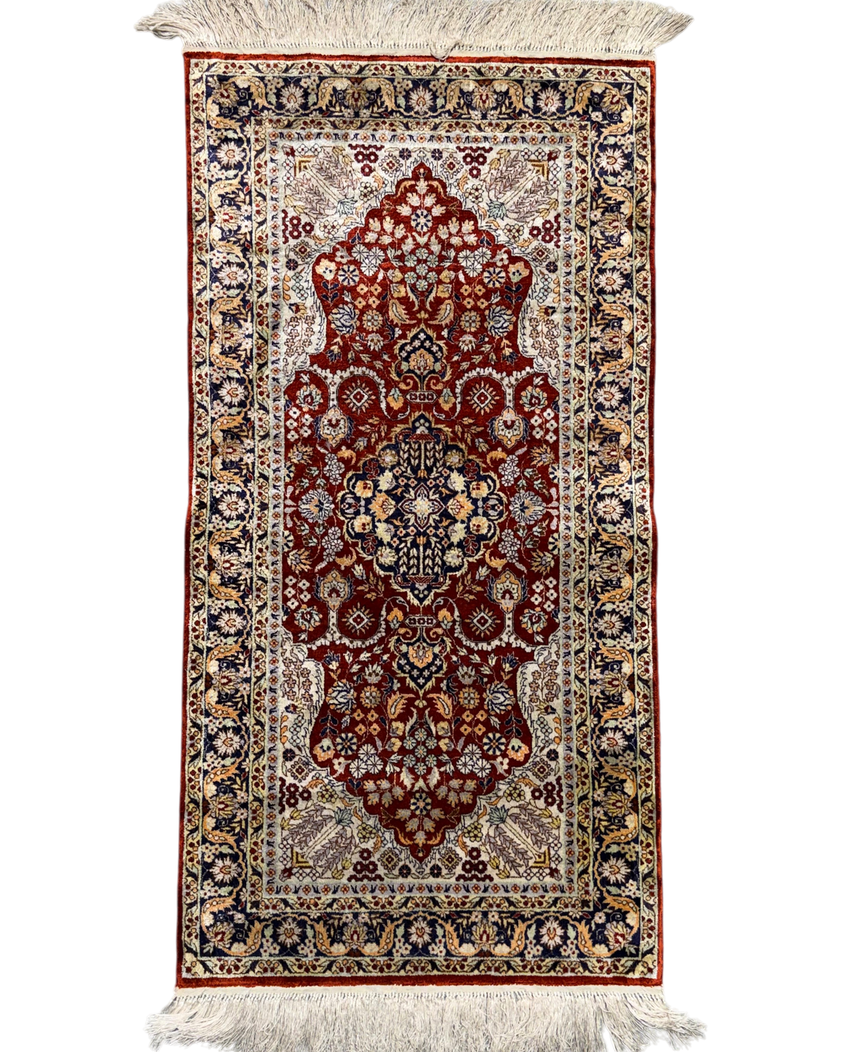 Scendiletto Berkana in seta 121 × 62 cm con motivo floreale rosso, avorio e blu