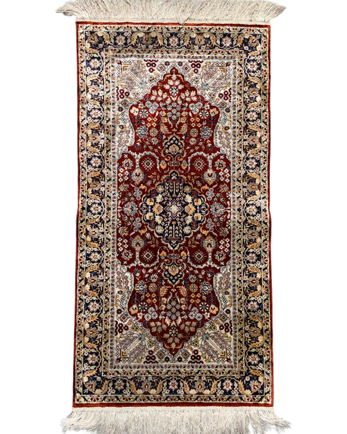 Scendiletto Berkana in seta 121 × 62 cm con motivo floreale rosso, avorio e blu
