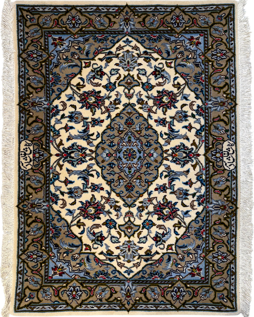 Scendiletto Kashan Shad Sar 70x100 cm avorio con medaglione centrale e motivi floreali