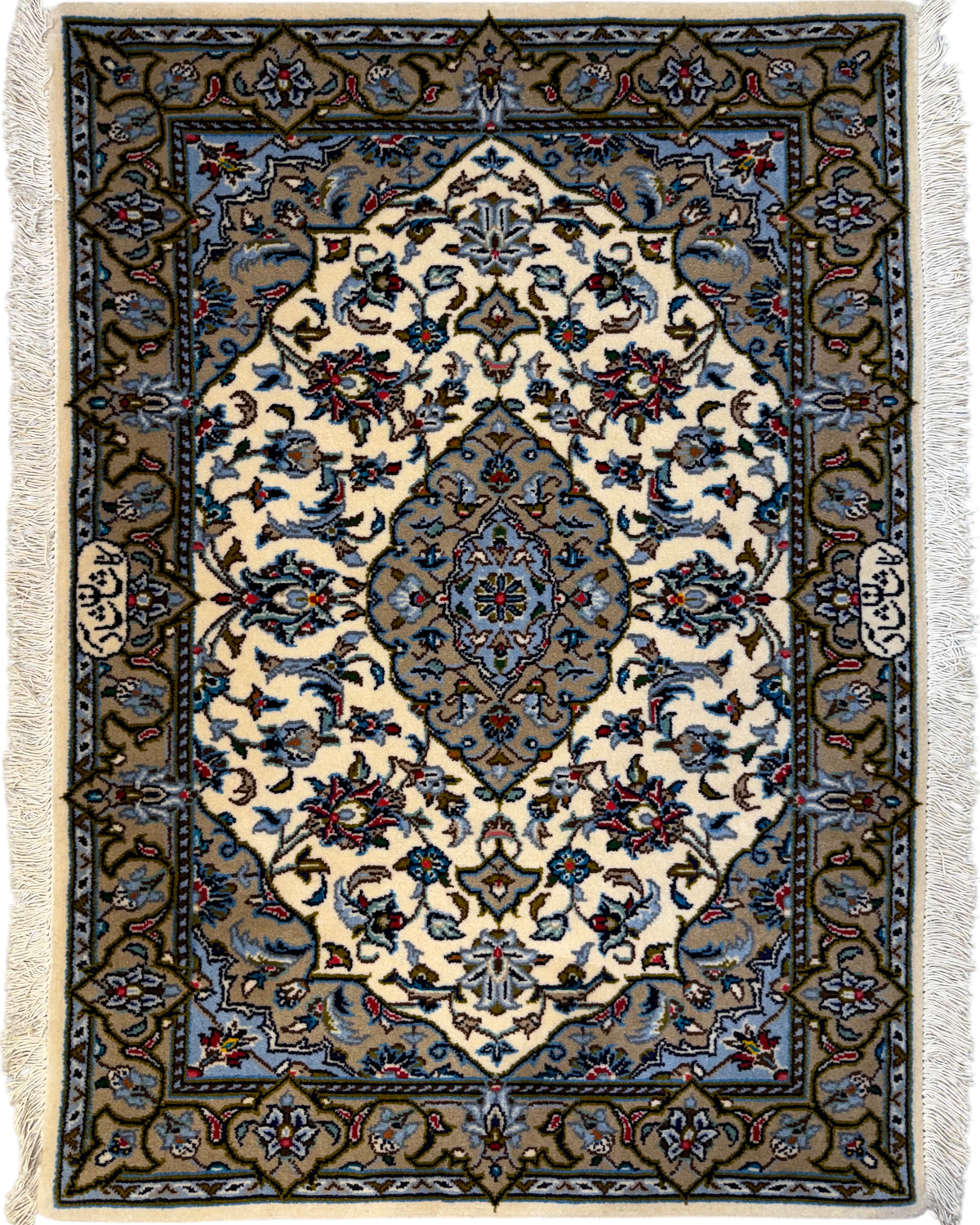 Scendiletto Kashan Shad Sar 70x100 cm avorio con medaglione centrale e motivi floreali