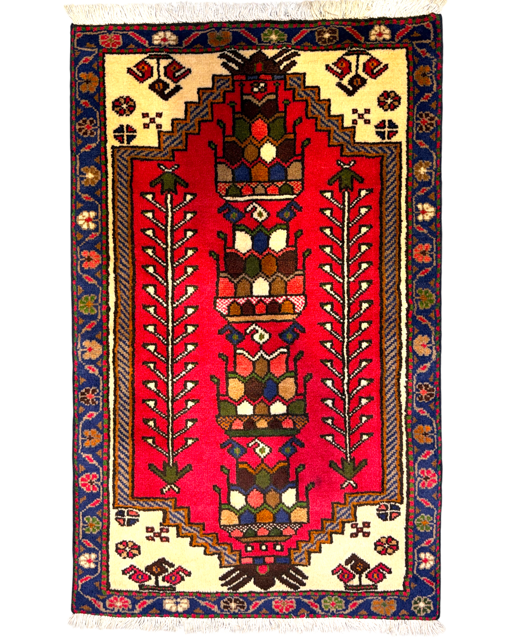 Tappeto persiano Shahsavan 125x77 cm rosso a motivi geometrici
