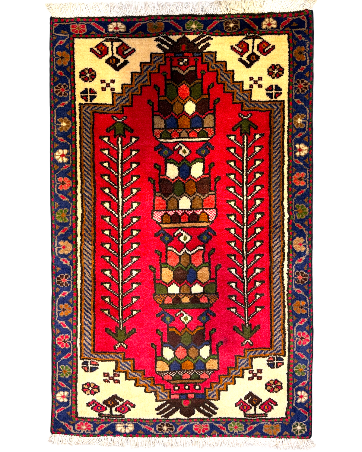 Tappeto persiano Shahsavan 125x77 cm rosso a motivi geometrici