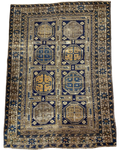 Tappeto Shirvan antico usato 145x122 cm con medaglioni geometrici blu e beige
