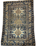 Tappeto Shirvan antico usato 160x100 cm caucasico con medaglioni geometrici blu e avorio