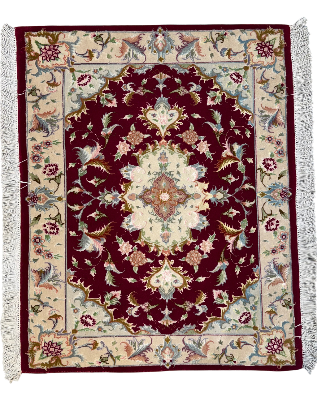 Tabriz 60 Raj 75x90 cm, scendiletto bordeaux con medaglione centrale avorio e motivi floreali