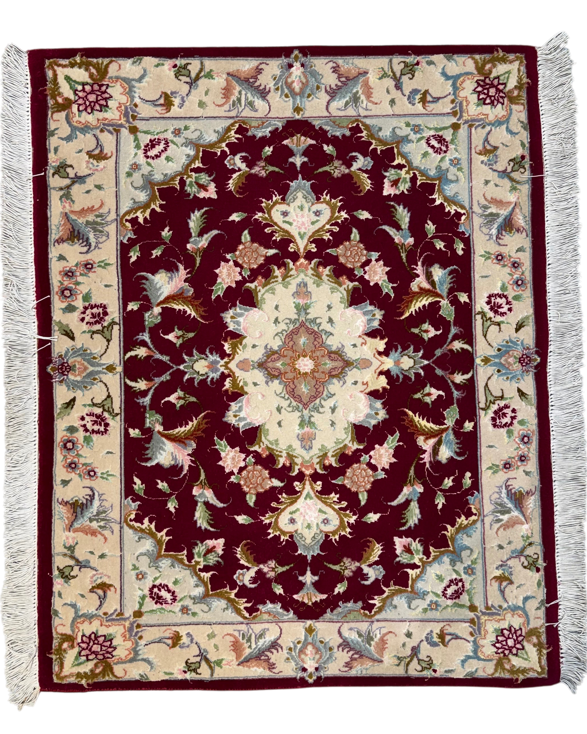 Tabriz 60 Raj 75x90 cm, scendiletto bordeaux con medaglione centrale avorio e motivi floreali