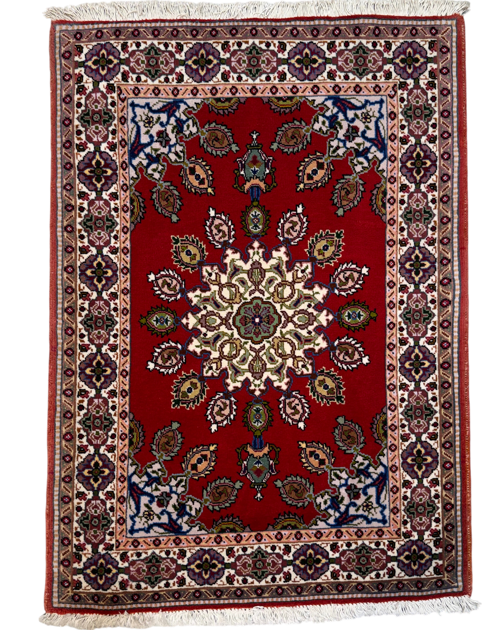 Tappeto persiano Tabriz 60 Raj 94x66 cm rosso con medaglione centrale