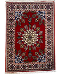 Tappeto persiano Tabriz 60 Raj 94x66 cm rosso con medaglione centrale