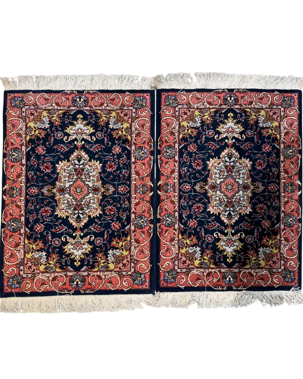 Tabriz 60 Raj misto seta 87x64 cm - coppia di scendiletto persiani blu scuro con medaglione floreale