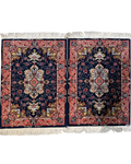 Tabriz 60 Raj misto seta 87x64 cm - coppia di scendiletto persiani blu scuro con medaglione floreale