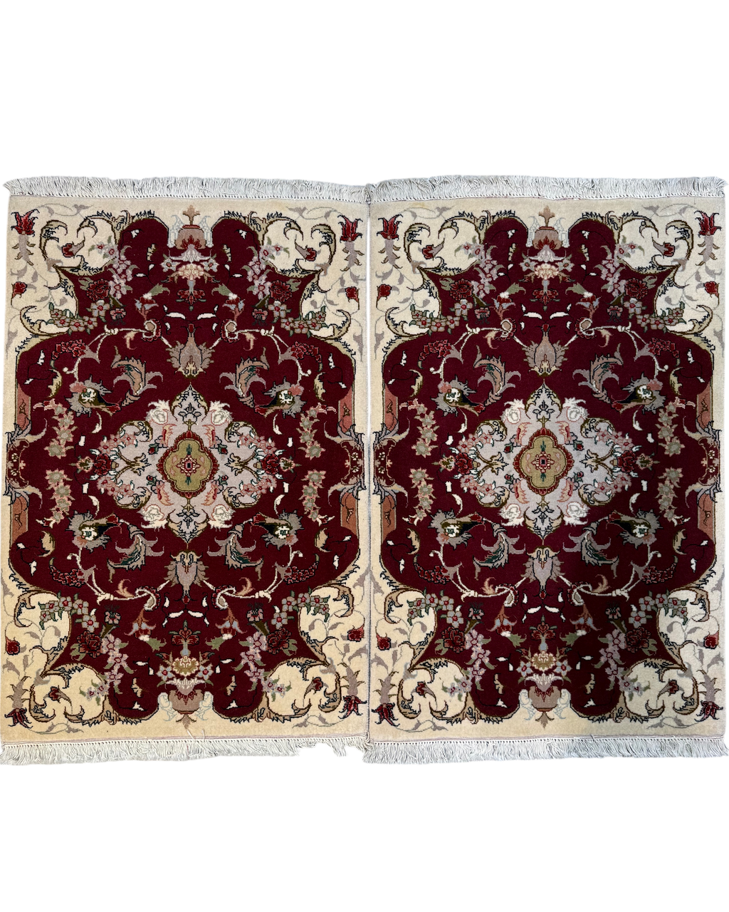 Tabriz 60 Raj misto seta 90x60 cm - coppia di scendiletto persiani con fondo bordeaux e motivi floreali