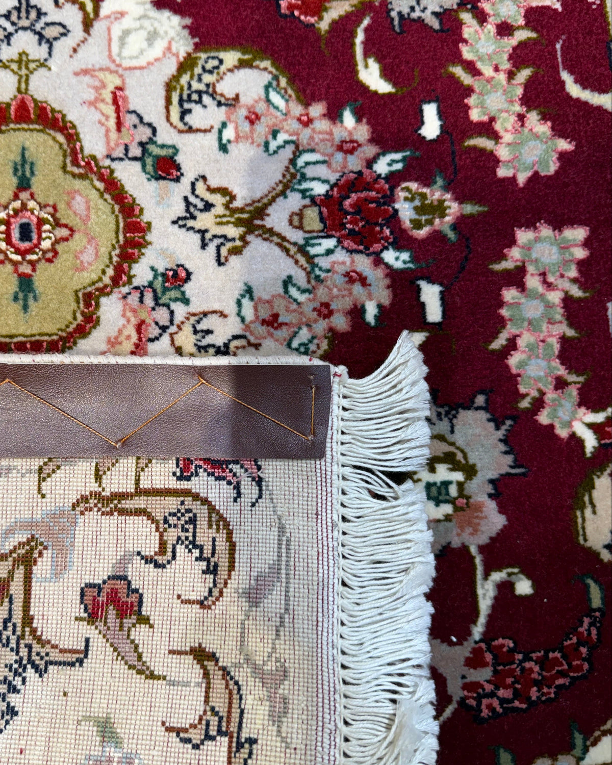 Tabriz 60 Raj misto seta 90x60 cm - coppia di scendiletto persiani con fondo bordeaux e motivi floreali