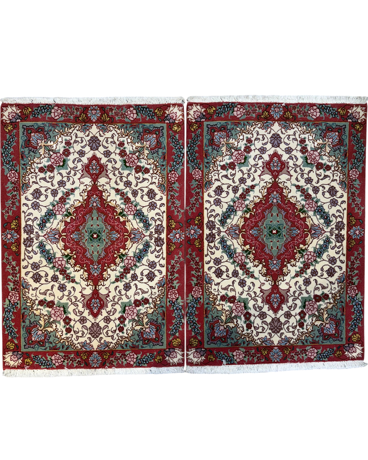 Tabriz 60 Raj misto seta 90x60 cm, coppia di scendiletto con medaglione rosso e motivi floreali