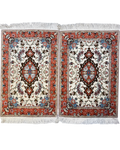 Tabriz 60 Raj misto seta 90x60 cm, coppia di scendiletto avorio e corallo con medaglione floreale