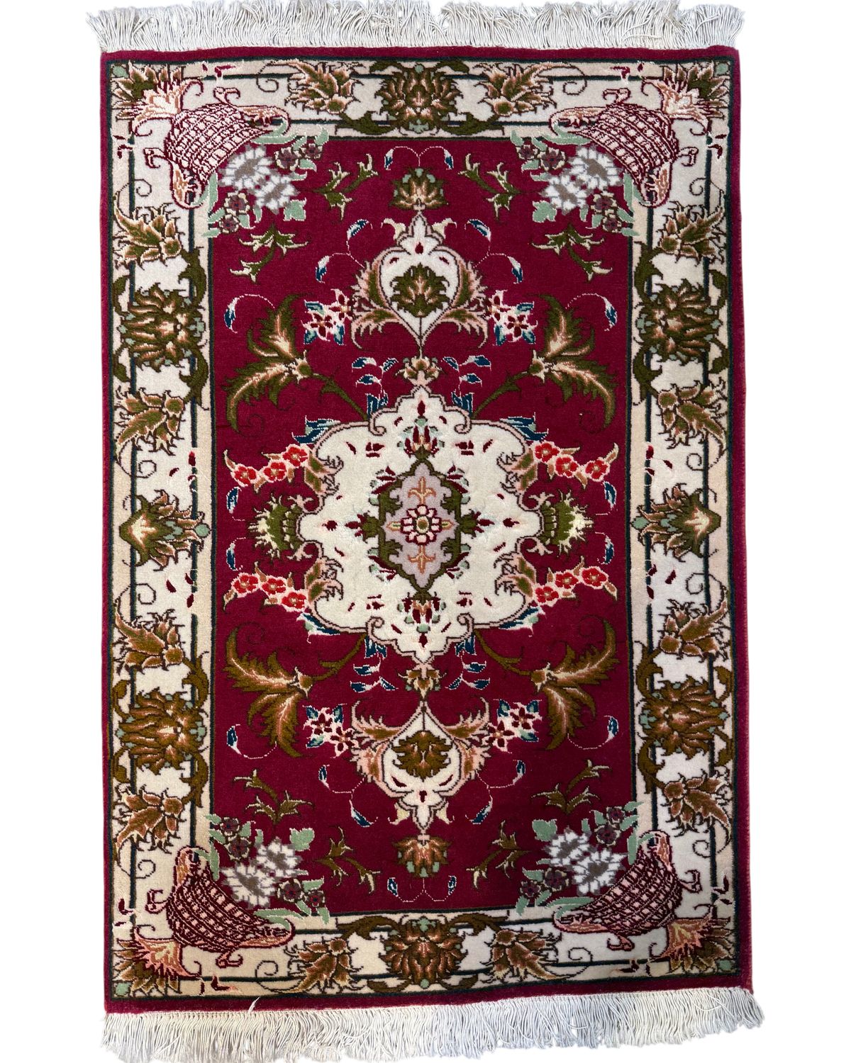 Tappeto persiano Tabriz 60 Raj misto seta 91x60 cm bordeaux con medaglione floreale