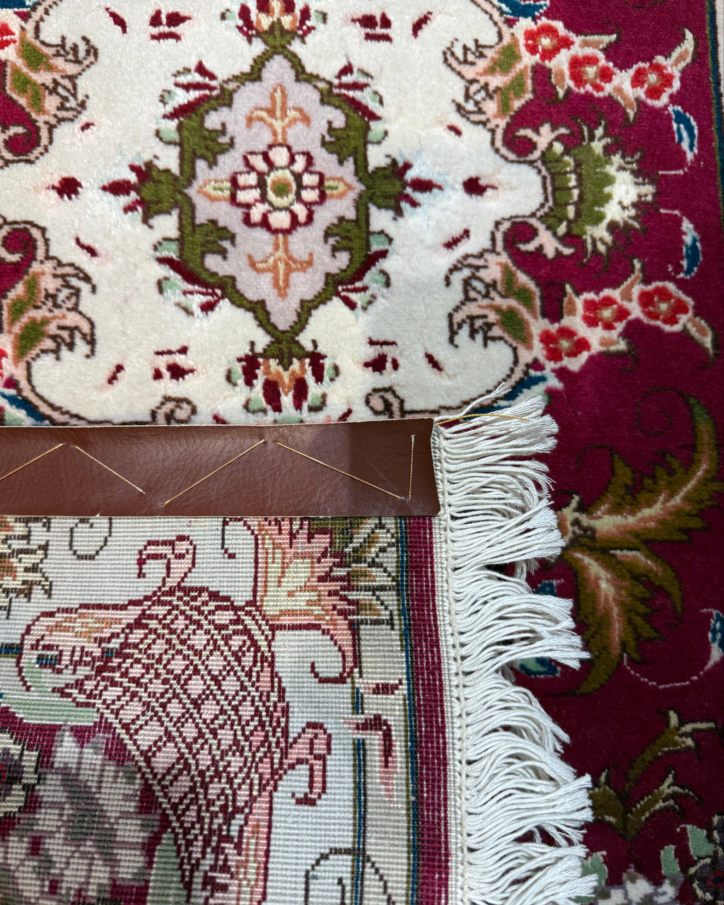 Tappeto persiano Tabriz 60 Raj misto seta 91x60 cm bordeaux con medaglione floreale