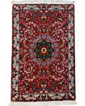 Tabriz 60 Raj misto seta 94x60 cm - scendiletto persiano annodato a mano con fondo rosso e medaglione floreale