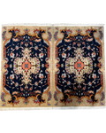 Tabriz 60 Raj misto seta 94x62 cm - coppia di scendiletto persiani blu scuro e beige con medaglione floreale