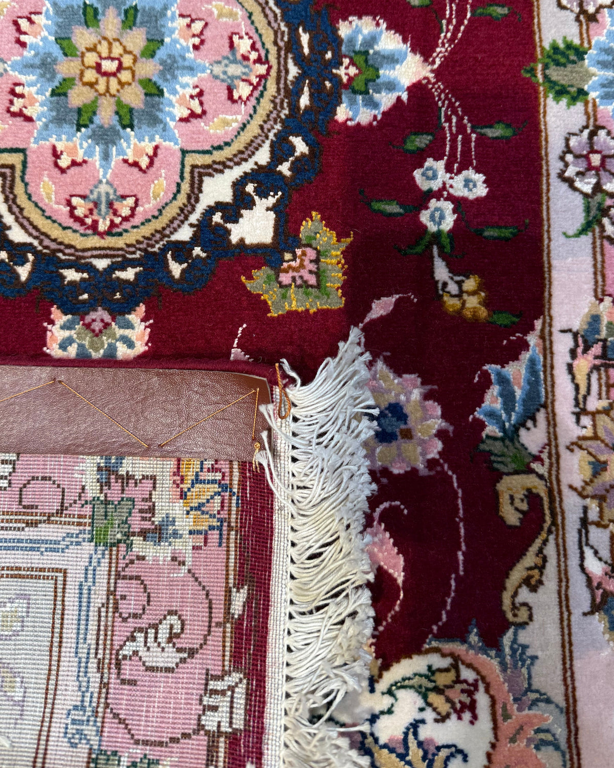 Tabriz 60 Raj misto seta 97x58 cm - coppia di scendiletto persiani bordeaux e rosa con medaglione floreale