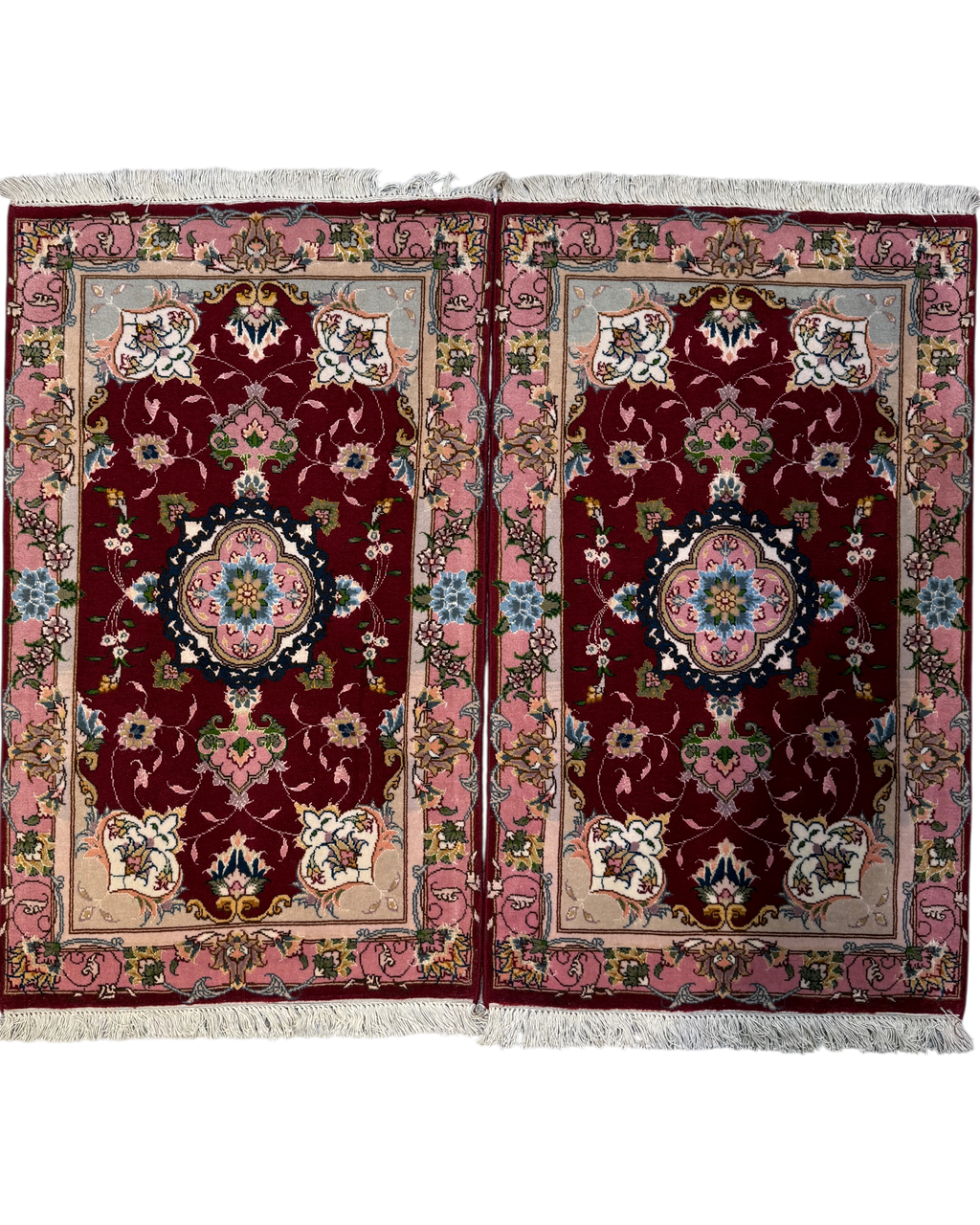 Tabriz 60 Raj misto seta 97x58 cm - coppia di scendiletto persiani bordeaux e rosa con medaglione floreale