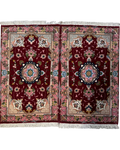 Tabriz 60 Raj misto seta 97x58 cm - coppia di scendiletto persiani bordeaux e rosa con medaglione floreale