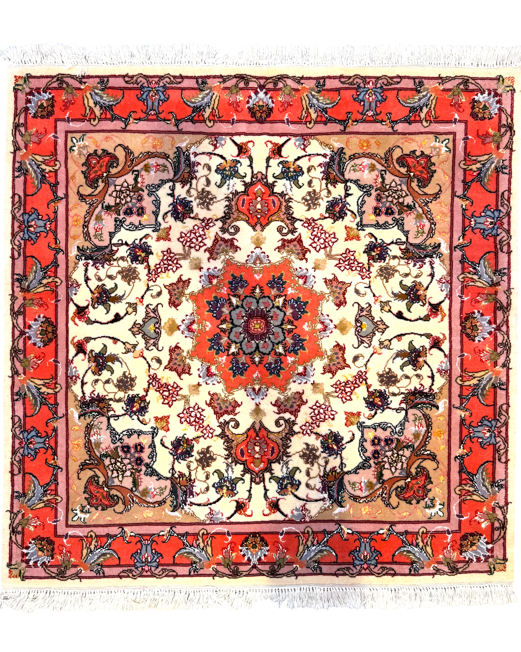 Tappeto persiano Tabriz 60 Raj misto seta quadrato 100x100 cm con medaglione floreale