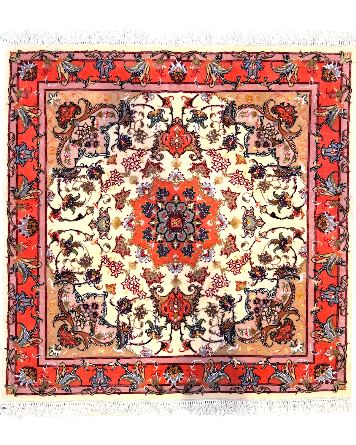 Tappeto persiano Tabriz 60 Raj misto seta quadrato 100x100 cm con medaglione floreale