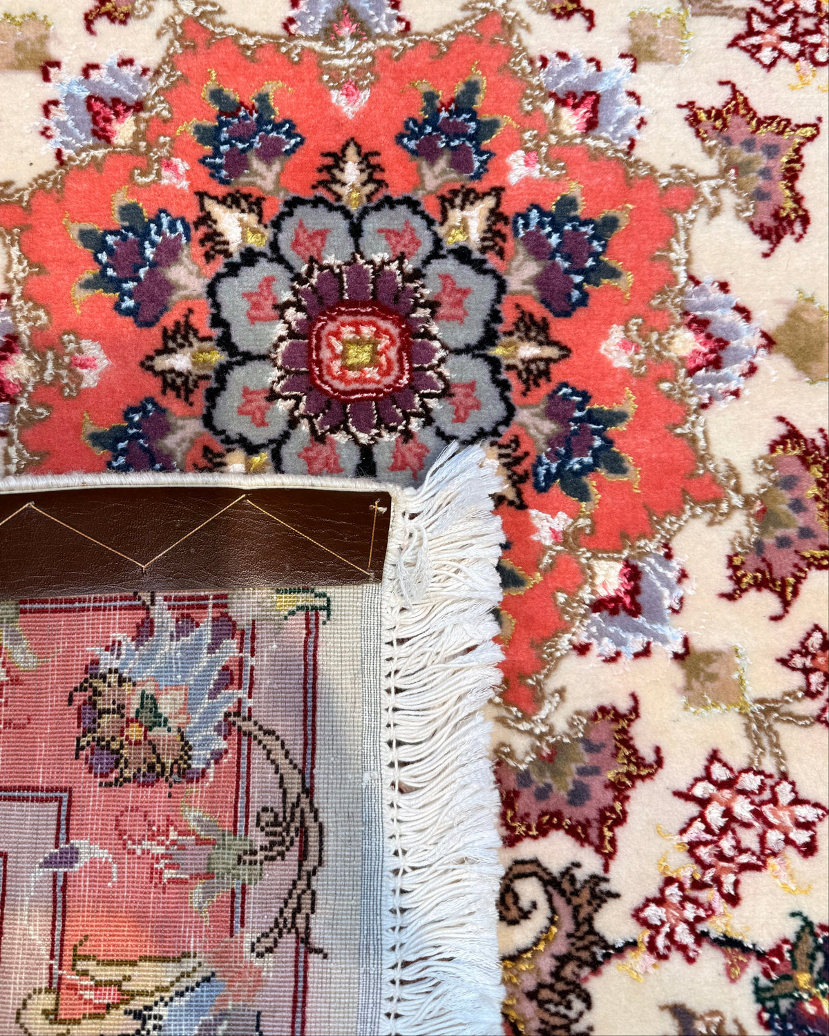Tappeto persiano Tabriz 60 Raj misto seta quadrato 100x100 cm con medaglione floreale