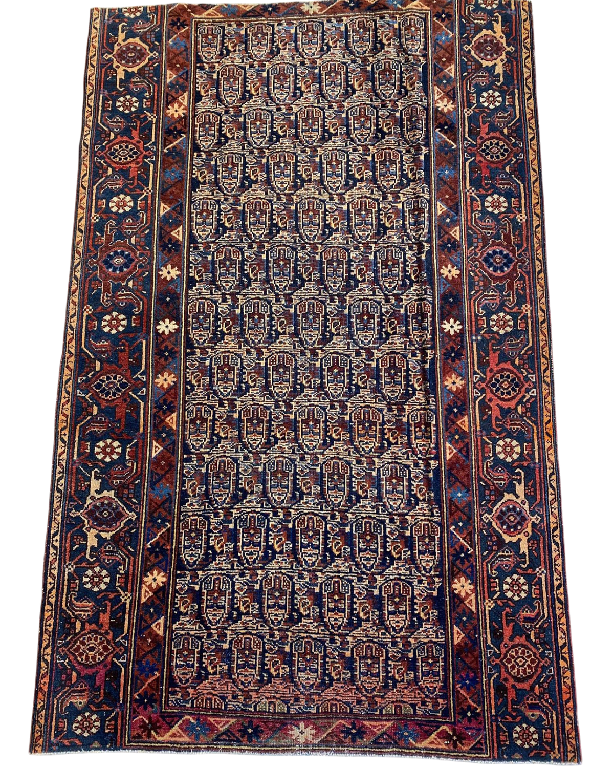 Tappeto persiano Afshar usato 170x130 cm con disegno geometrico su fondo blu scuro