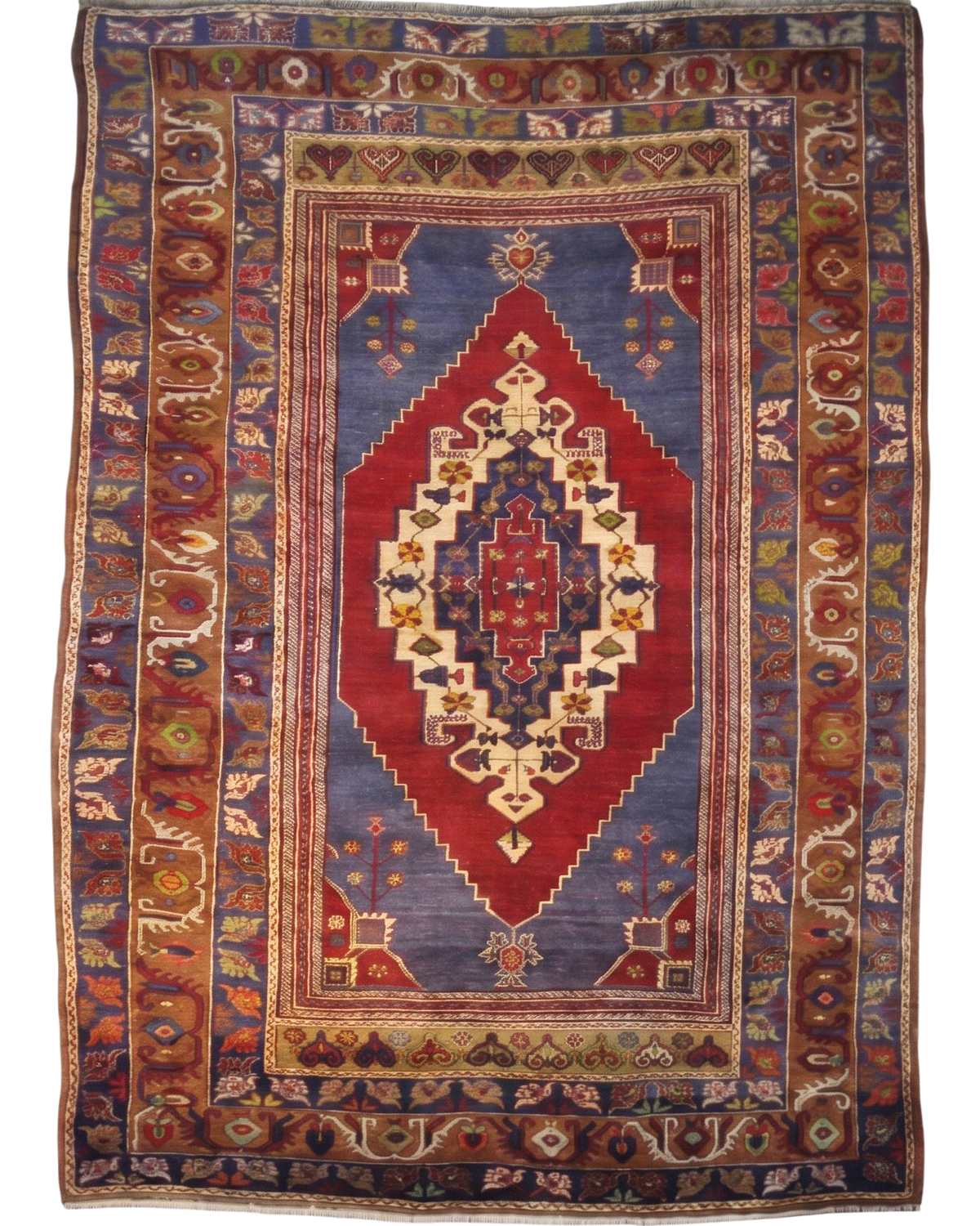 Tappeto Anatolia usato 272x163 cm rosso e blu con medaglione geometrico centrale