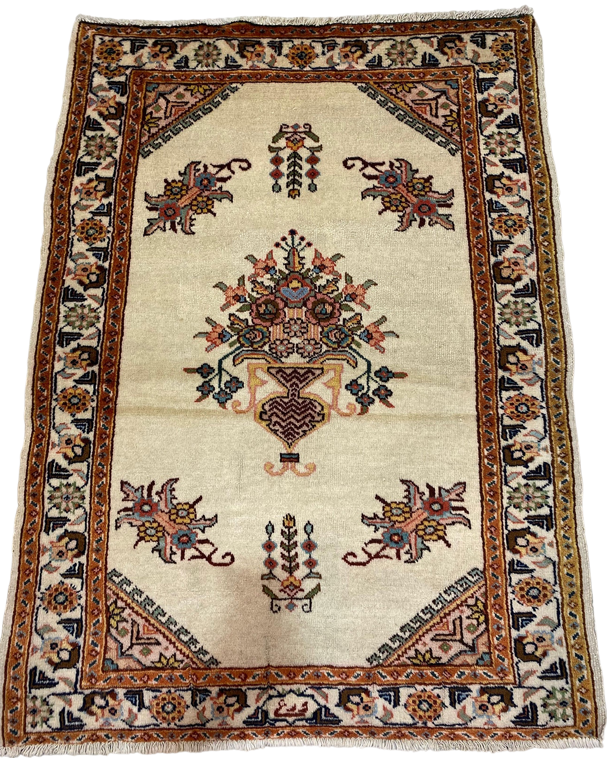 Tappeto persiano Ardebil usato 130x95 cm annodato a mano con fondo avorio e motivi floreali