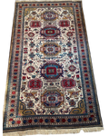Tappeto Ardebil usato 272x162 cm annodato a mano con fondo avorio e medaglioni geometrici policromi
