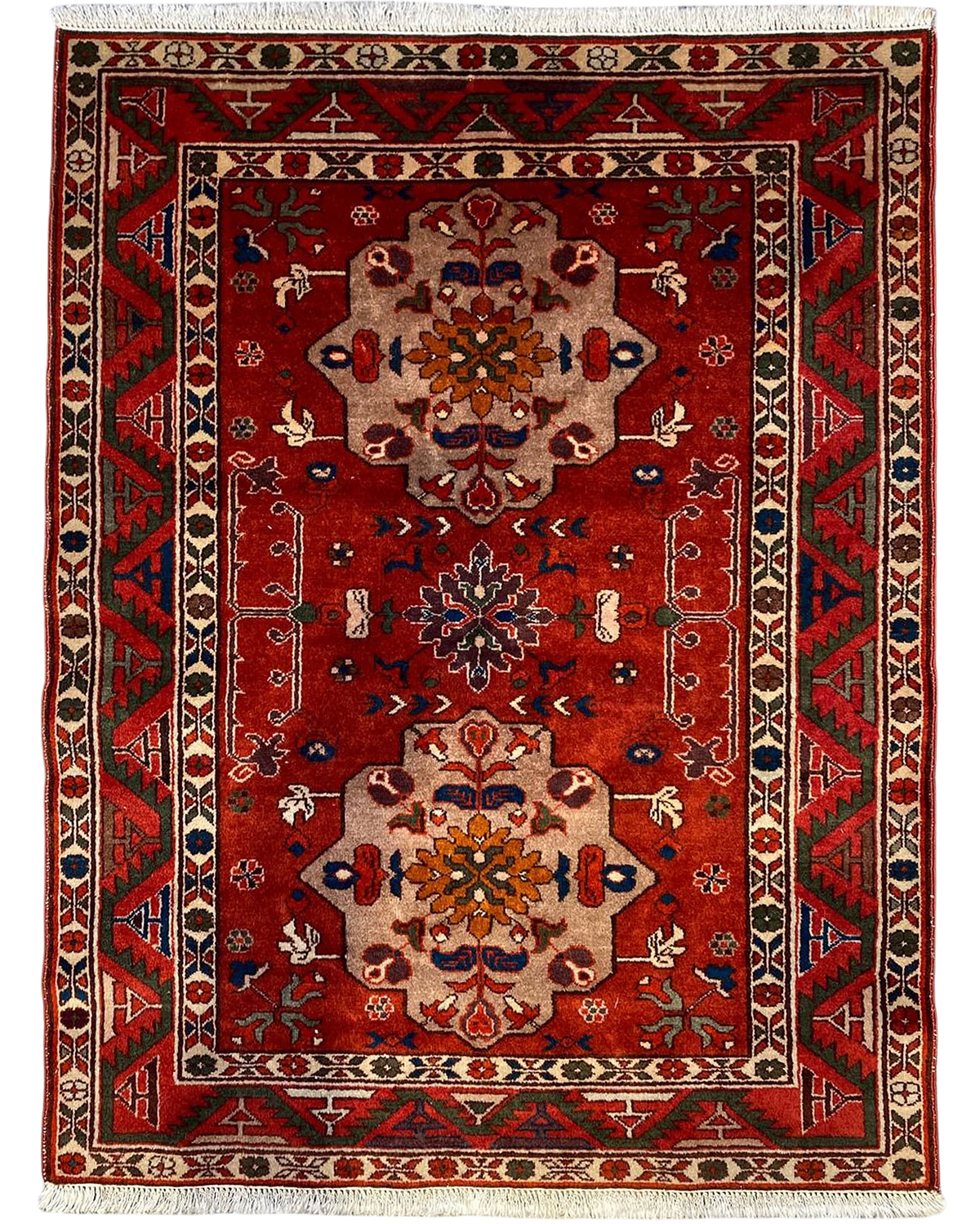 Tappeto Azero usato 136x102 cm rosso con motivi geometrici e floreali
