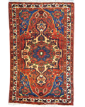 Tappeto Bakhtiari persiano usato 215x130 cm rosso con medaglione centrale e motivi geometrici floreali