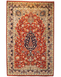 Tappeto Bakhtiari persiano usato 255x155 cm rosso con medaglione e ricchi motivi floreali