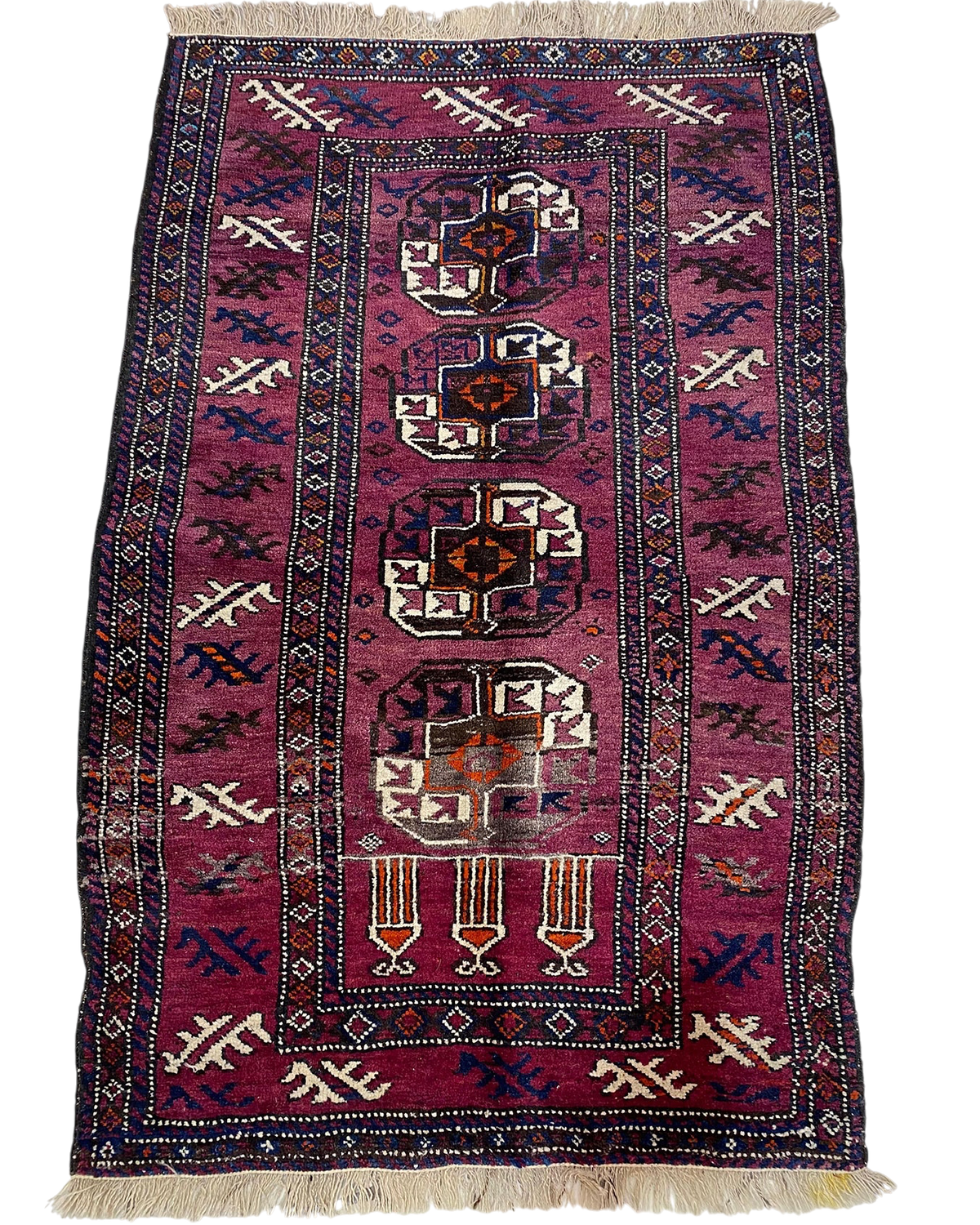 Tappeto Beluch afgano usato 140x85 cm in lana con motivi tribali geometrici bordeaux