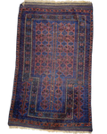 Tappeto Beluch persiano usato 133x78 cm blu con motivi geometrici tribali