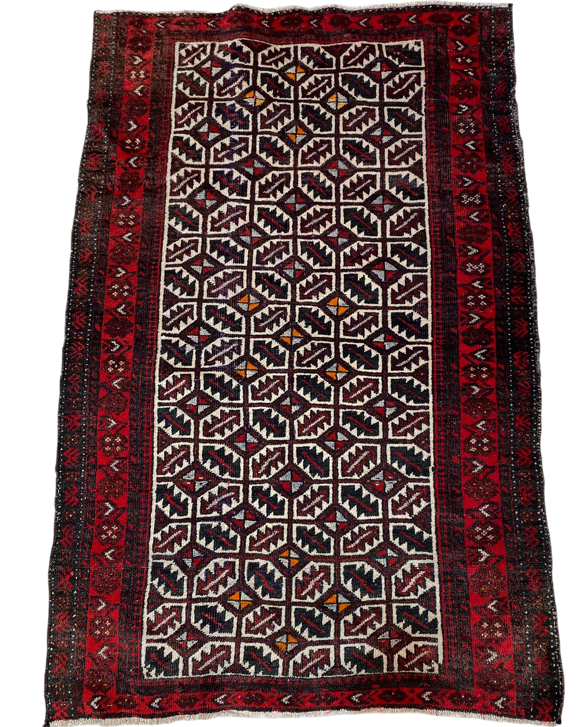 Tappeto Beluch persiano usato 150x96 cm rosso con disegno geometrico tradizionale