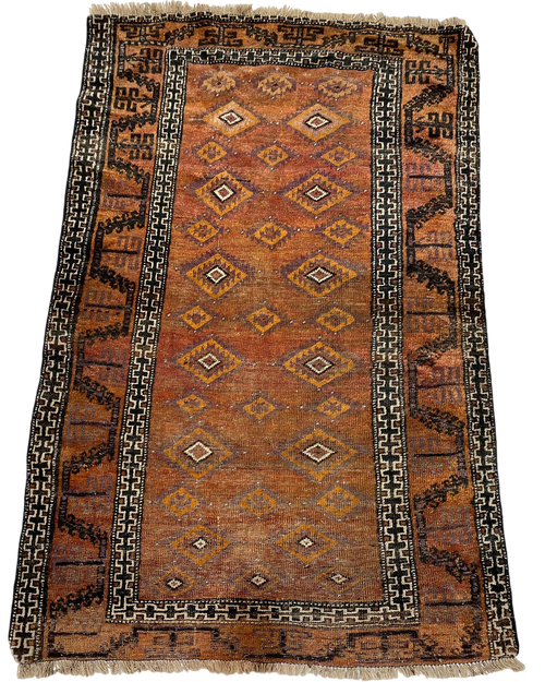 Tappeto Beluch persiano usato 160x102 cm marrone con motivi geometrici tribali