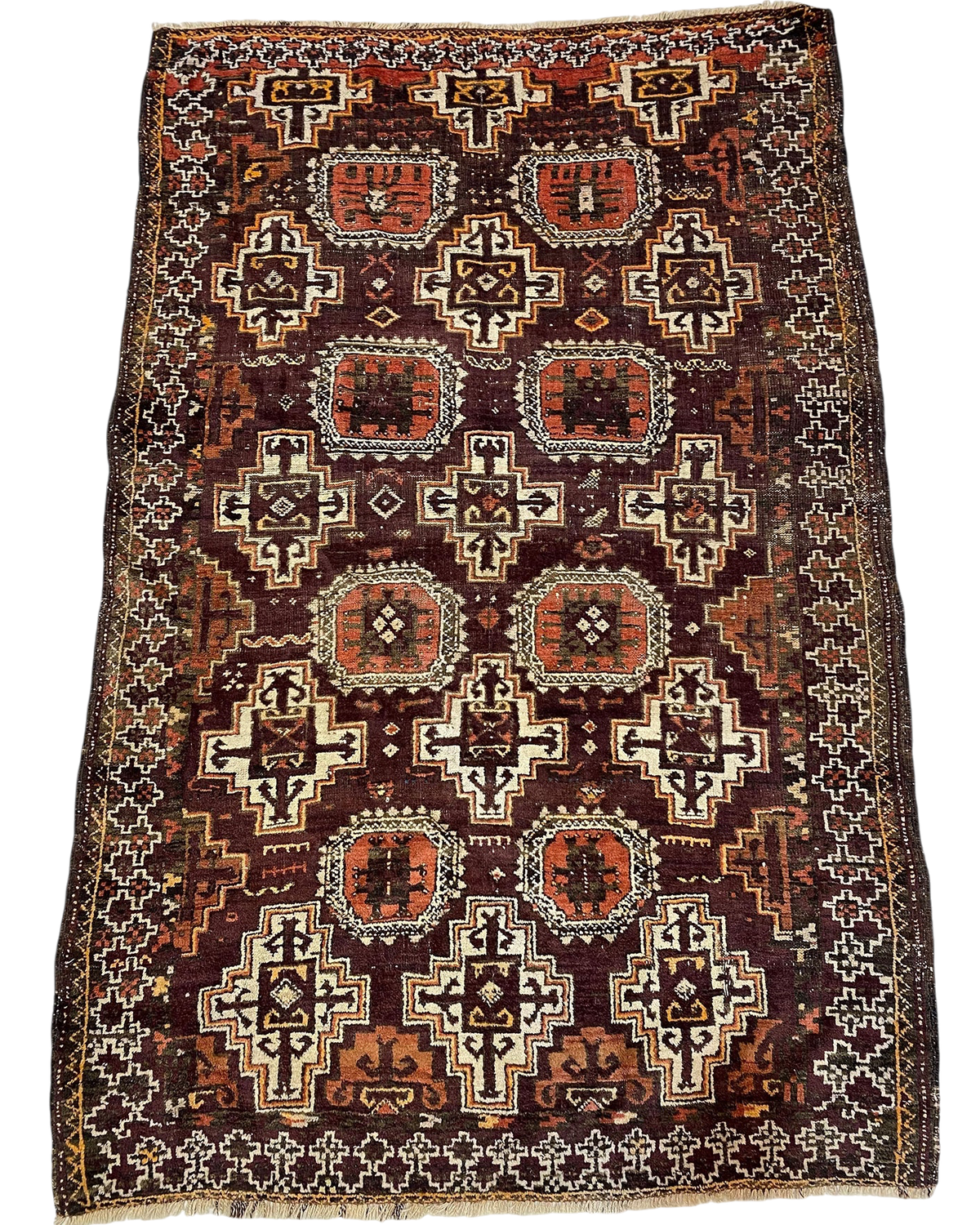 Tappeto Beluch persiano usato 172x115 cm bordeaux con motivi geometrici tribali