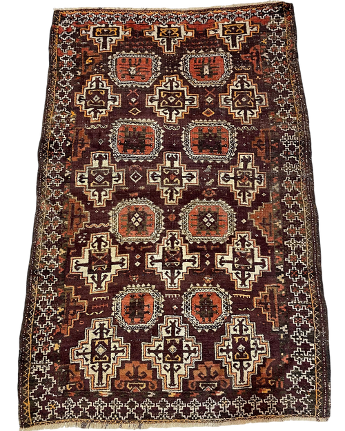 Tappeto Beluch persiano usato 172x115 cm bordeaux con motivi geometrici tribali