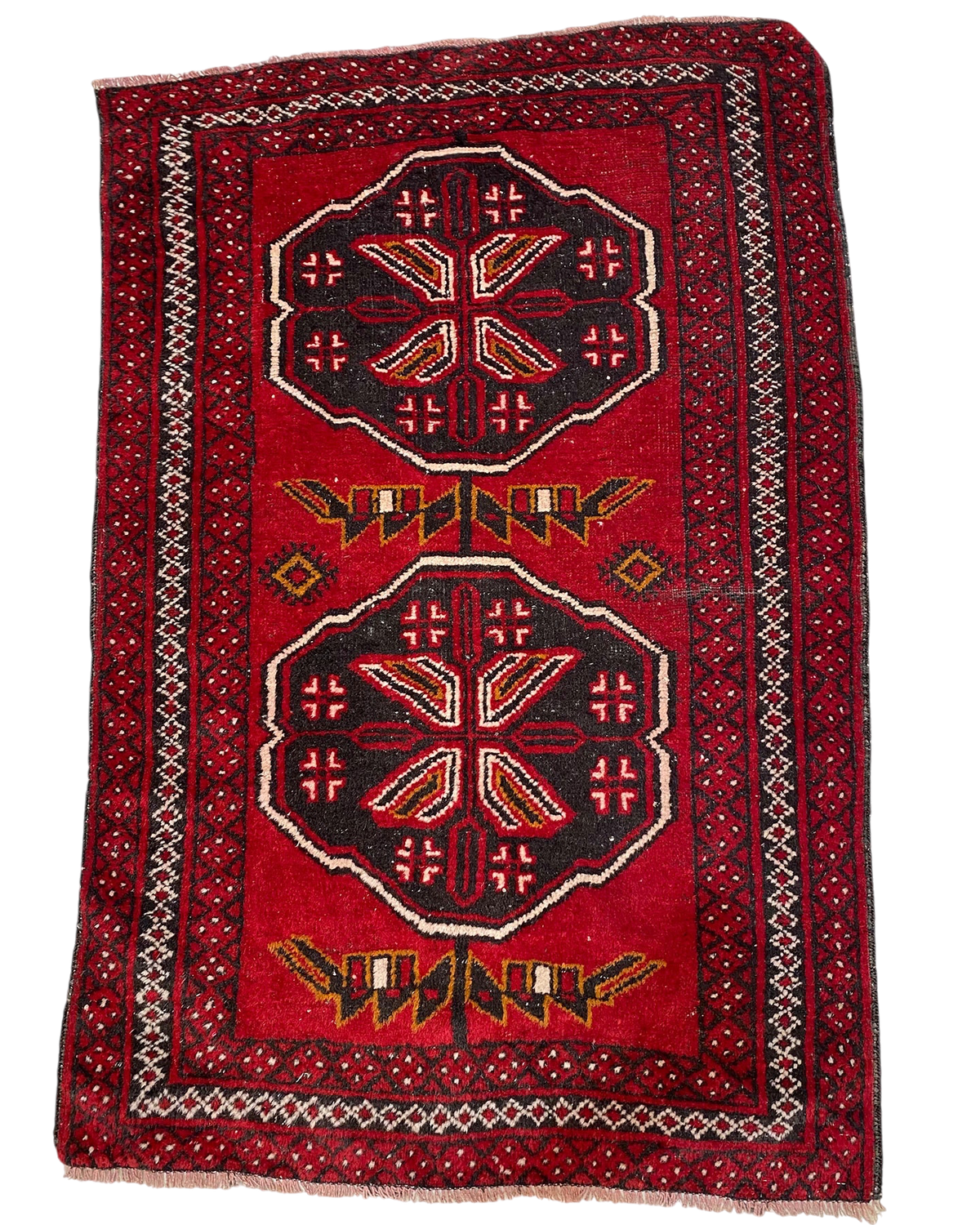 Beluch persiano usato 143x94 cm rosso con medaglioni geometrici