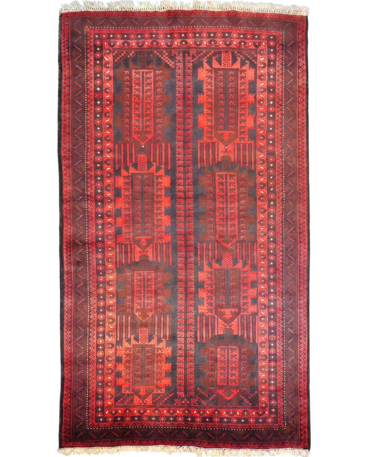 Tappeto Beluch persiano usato 200x125 cm rosso con motivi tribali geometrici